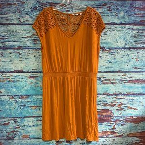 Elegant Orange Lace Sleeve Dress